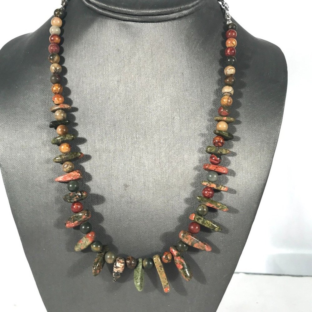 Picasso Jasper Unakite Fringe Goddess Necklace - Picture 2 of 3
